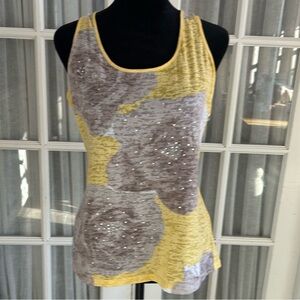 INC International Concepts Yellow Gray Sequin Racerback Tank Top, Size L